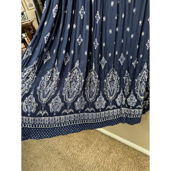 Take two Womens Blue Skirt Large vintage maxi elastic‎ waist pull on rayon - Picture 3 of 8
